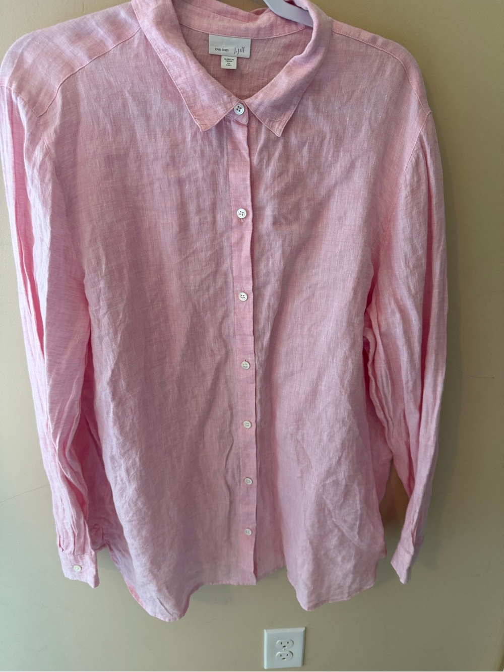 J Jill Love Linen Button Down Tunic Shirt Light Pink Size XL tall